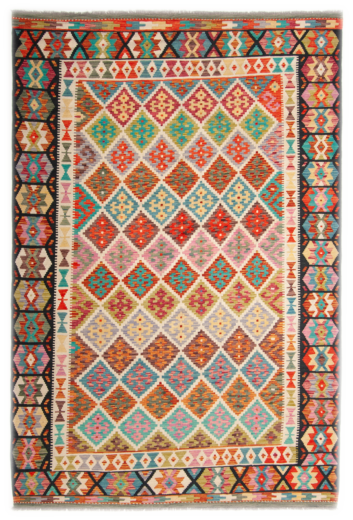 Kelim Teppich Nomadenteppich Perserteppich Kilim Bunt Schwarz